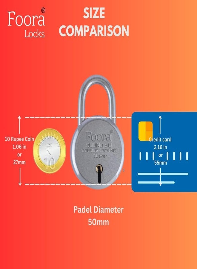 Foora Round Heavy Duty Padlock, 50mm, Double Locking 7 Steel Lever, 10 Keys, for Home, Gate, Shutter - Image 3